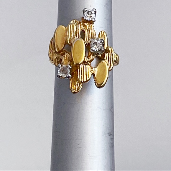 Vintage 18K HGE CZ Abstract Nugget Brutalist Ring Sz 5 Cocktail Statement Ring - Picture 7 of 13